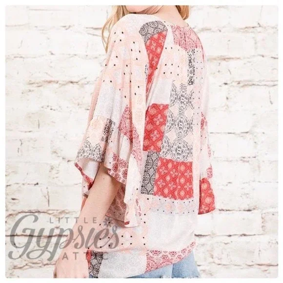 Big Bell Patchwork Sleeves Bohemian Top - Picture 4 of 9